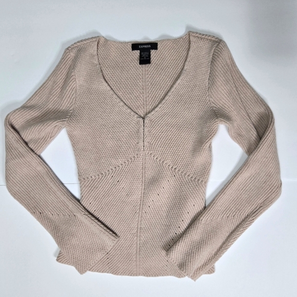 Express Cream V-Neck Sweater Lightweight Knit -Size S -55% Acrylic -45% Cotton - Picture 1 of 7